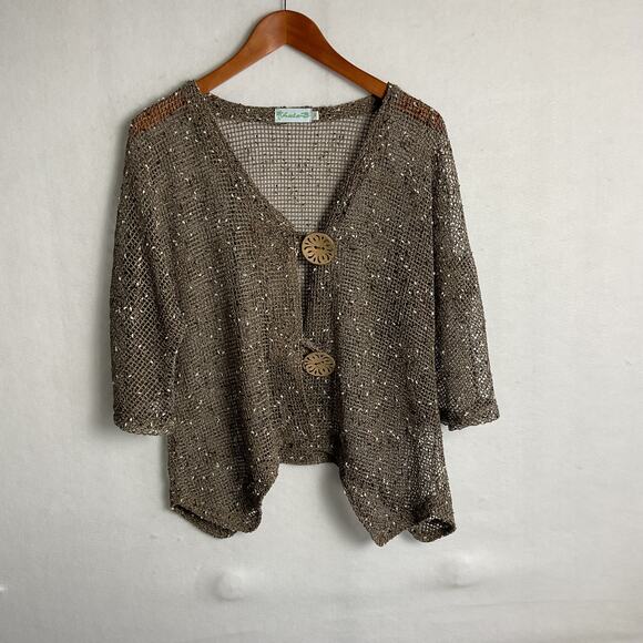 Lulu B Womens Cover Up Knit Fishnet Cardigan Brown Medium - Picture 3 of 12